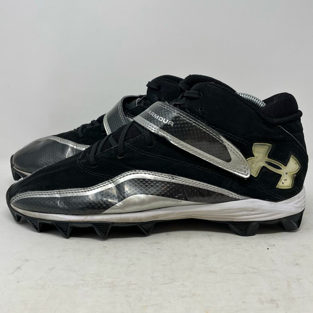 Under Armour Black Silver Mid-Shaft Football Cleats Mens Size 11